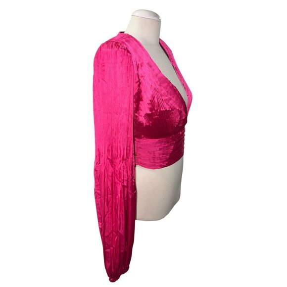 Do+Be Hot Pink Long Sleeve Plunging V-Neck Crop Top Size Large Womens - Picture 12 of 12